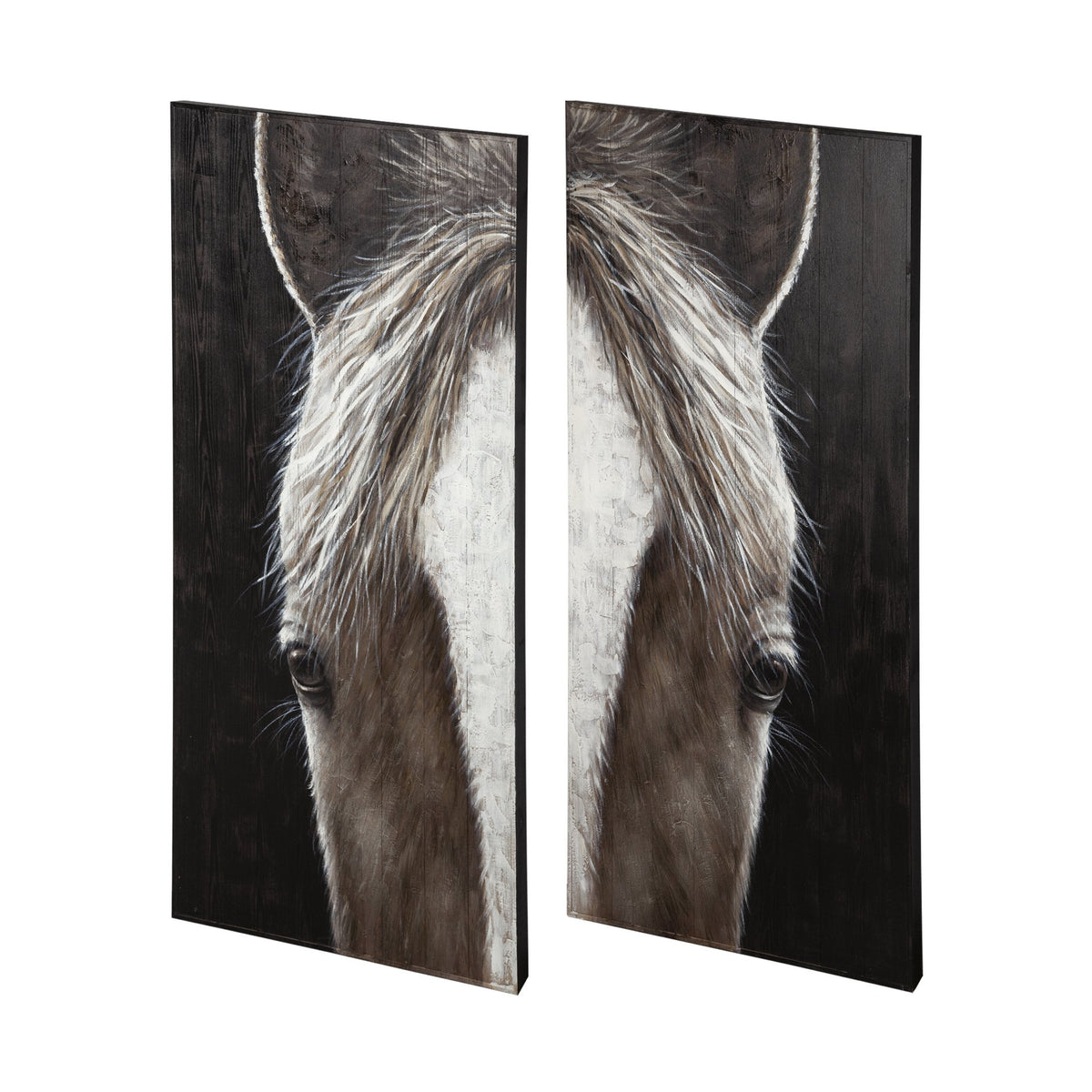 Equus Diptych  Horse Original Hand Painted on Wood Oil Painting 60x60 — alternate view 3