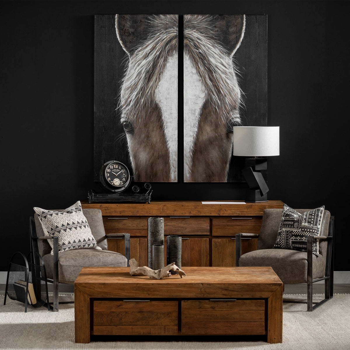 Equus Diptych  Horse Original Hand Painted on Wood Oil Painting 60x60 — alternate view 2