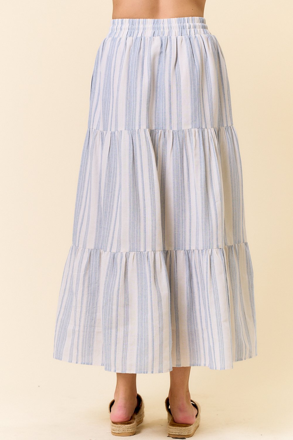 Cotton Striped Elastic Waist Tiered Maxi Skirt Medium — alternate view 5