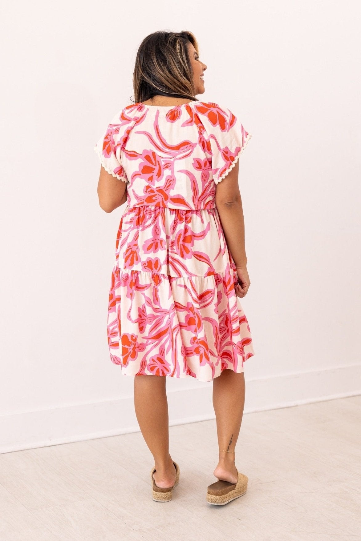 Pink Floral Dress Scallop Trim — alternate view 4