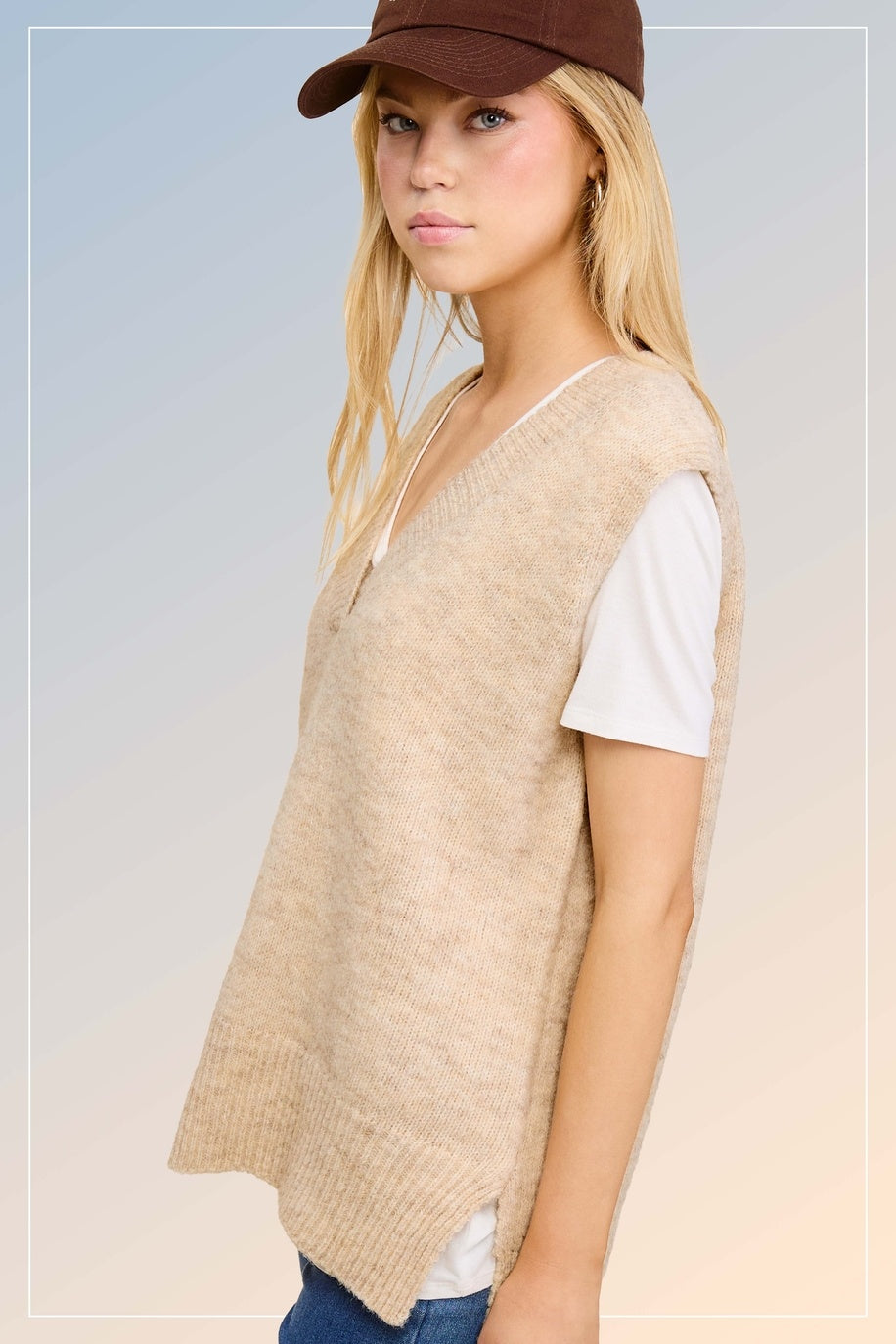 Oversized Soft Knit Sweater Vest with Side Slit