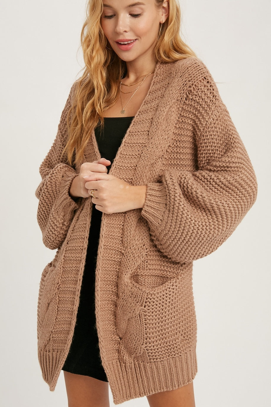 Chunky Cable Lantern Sleeve Cardigan — alternate view 10