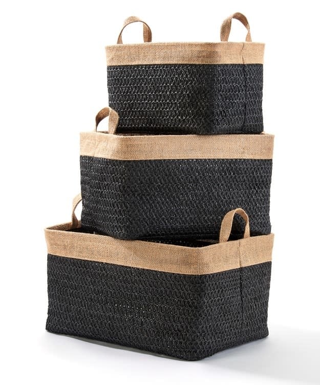 Blacked Lined Woven Basket with Handles, Small — alternate view 2