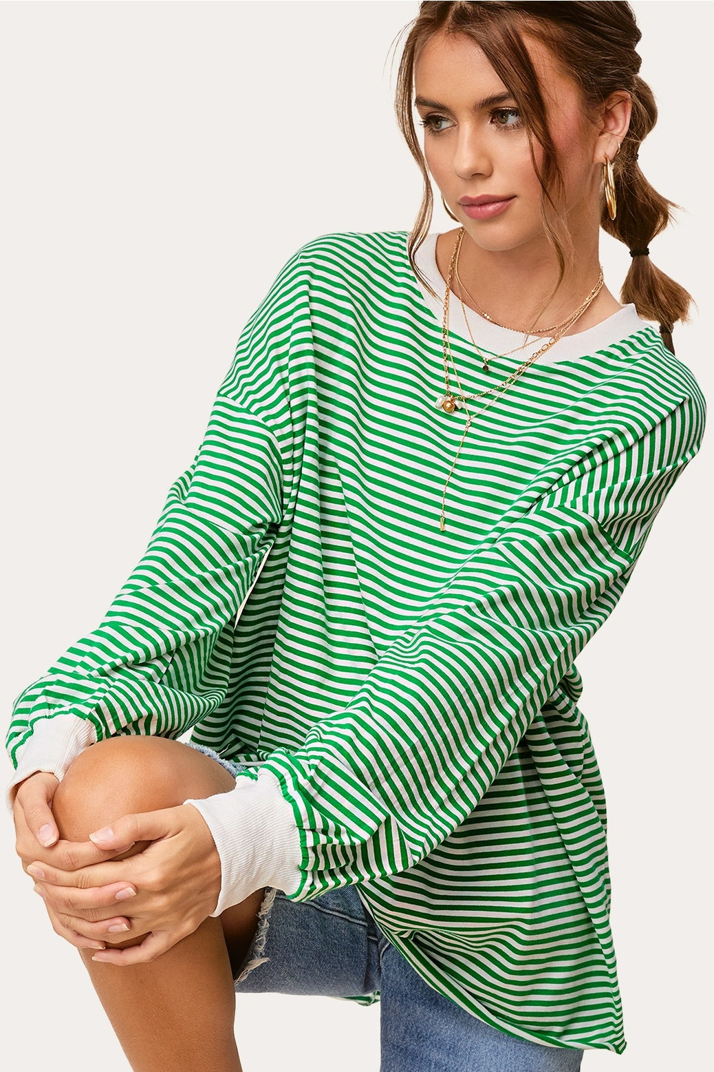 Oversized Striped Long Sleeve Pullover — alternate view 4