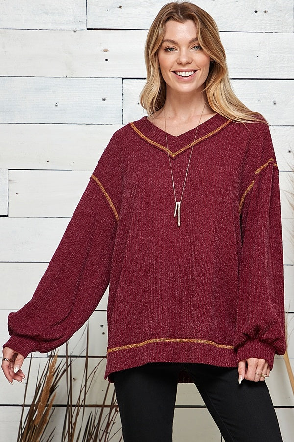 Knit Solid Loose Wide Neck Top — alternate view 3