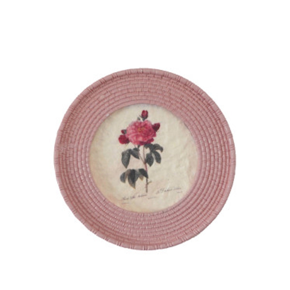 Round pink mini framed art magnet featuring a vintage rose botanical illustration.