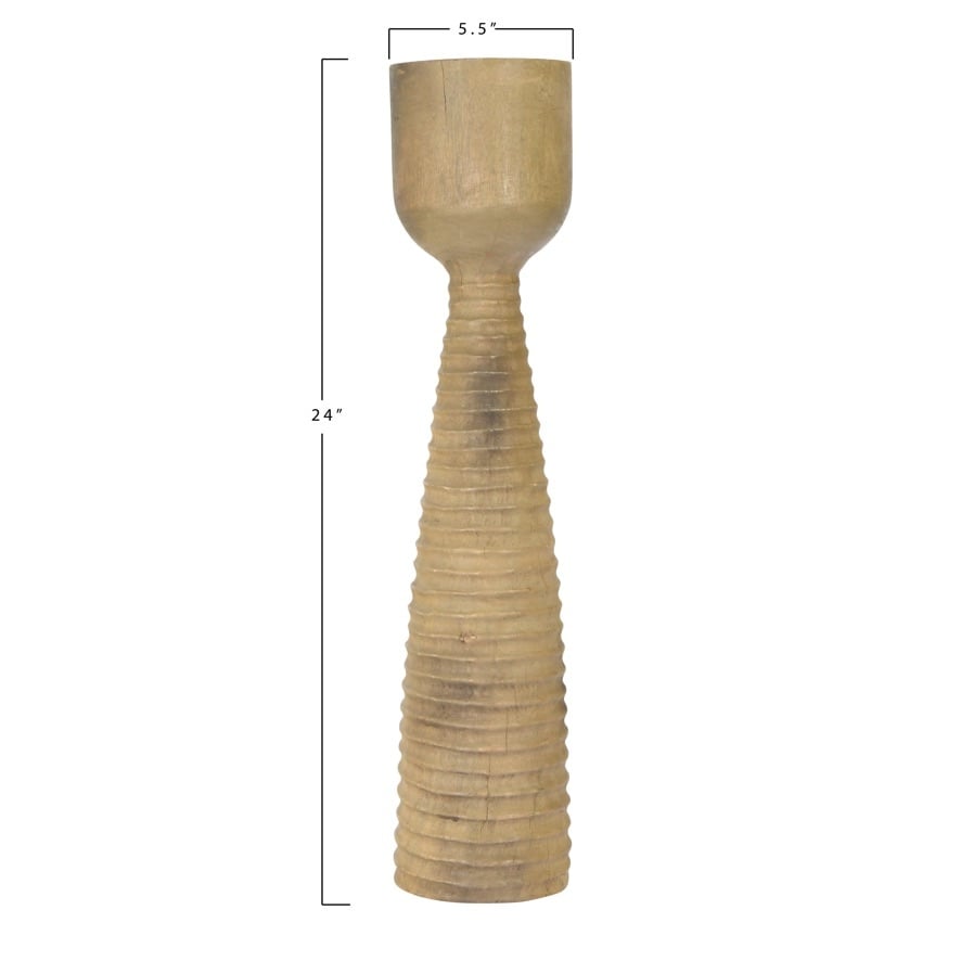 Hand-Carved Mango Wood Candle Holder (Holds 4" Pillar) — alternate view 4