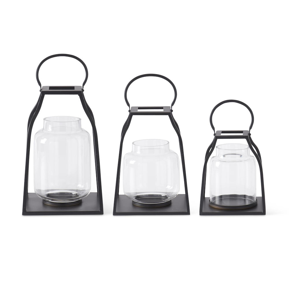 Medium Black Metal Trapezoid Lanterns with Glass Hurricane — alternate view 3
