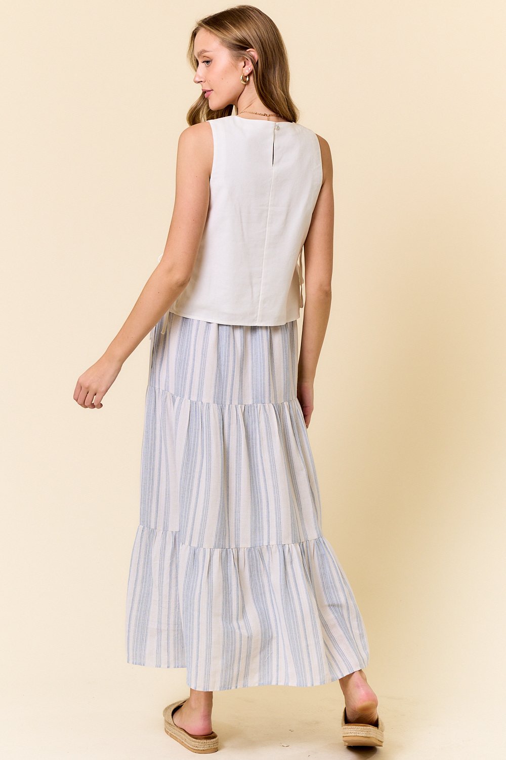 Cotton Striped Elastic Waist Tiered Maxi Skirt Medium — alternate view 2