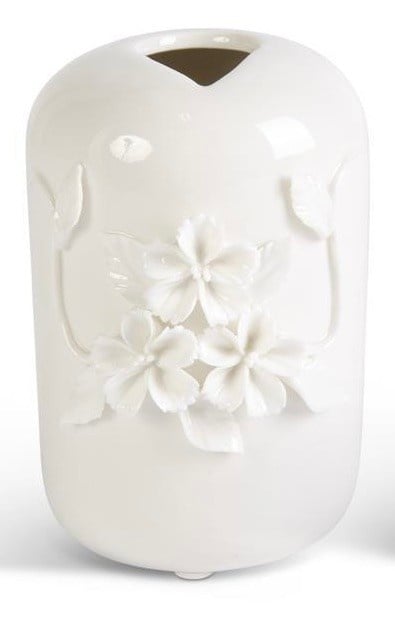 Tall White Ceramic Vase With Raised Flowers — alternate view 4