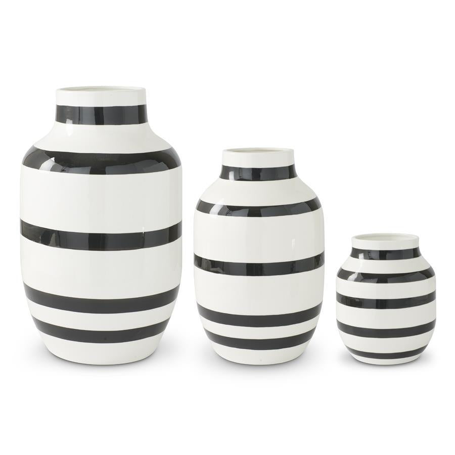 White and Black Striped Ceramic Vase — alternate view 2