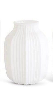 Pillar Bloom White Ribbed Glass Vase — alternate view 3