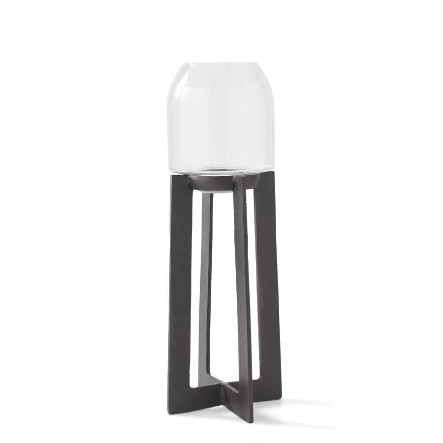 25 Inch Glass Hurricane on Modern Dark Metal Stand — alternate view 3