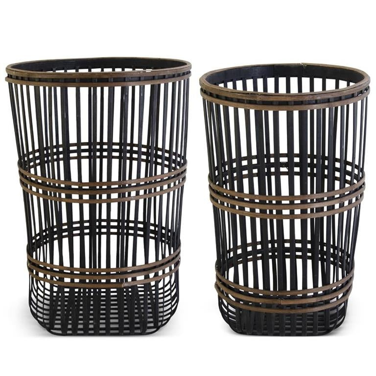 Brown Wood Slat Woven Basket — alternate view 3