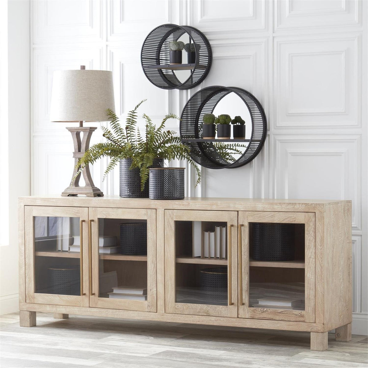 Whitewashed Blonde Wood 4 Glass Door Sideboard — alternate view 2