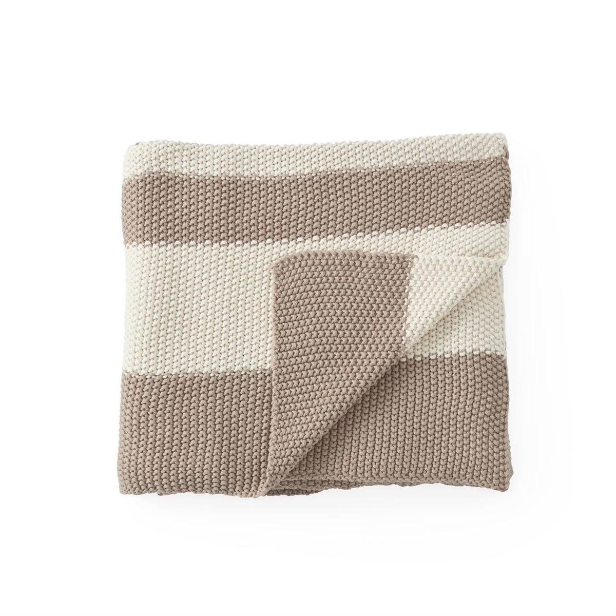 Cotton Knit Tan & Cream Striped Throw Blanket — alternate view 2