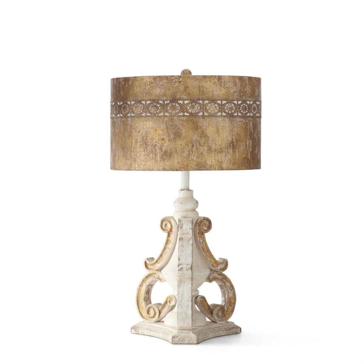 Weathered White & Gold Tri Scroll Lamp With Gold Metal Shade — alternate view 3
