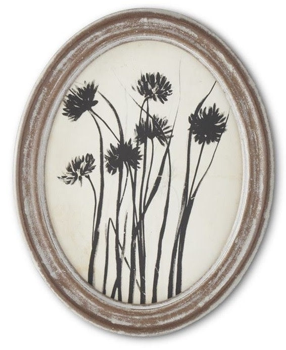 Wood Framed Oval Black & White Botanical Print Wildflower — alternate view 5
