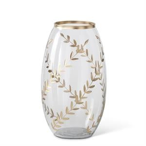 Gold Gilded Leaf Etched Glass Slender Vase — alternate view 3