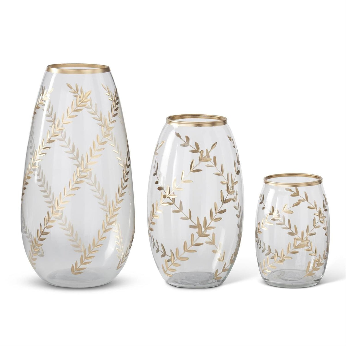 Gold Gilded Leaf Etched Glass Slender Vase — alternate view 2