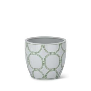 Medium Green & White Ceramic Pot With Drain — alternate view 2
