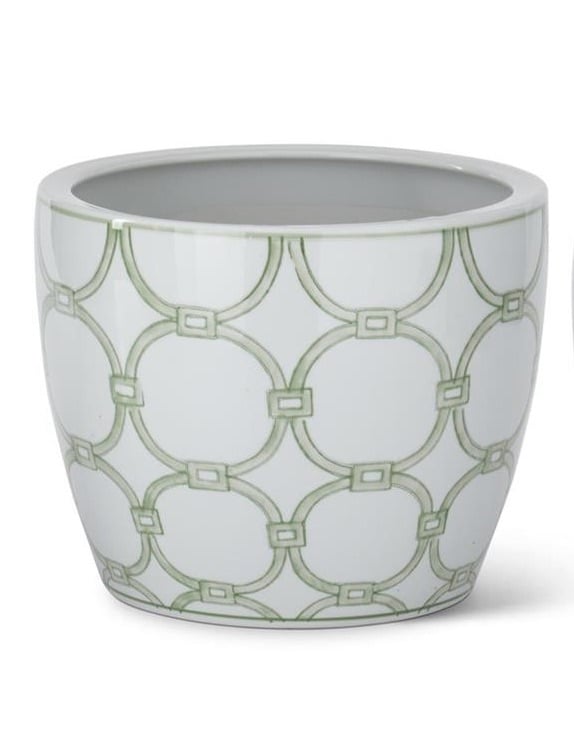 Large Green & White Ceramic Pot With Drain — alternate view 2