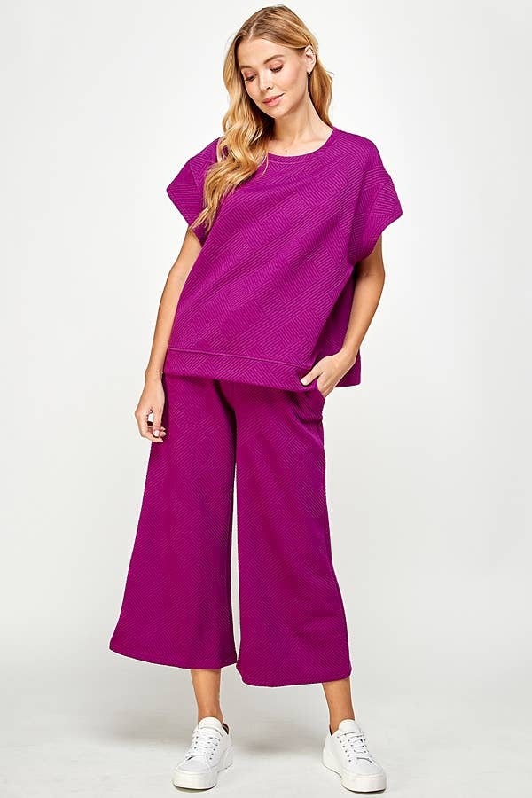 Textured Short Sleeve  Top - Magenta — alternate view 3