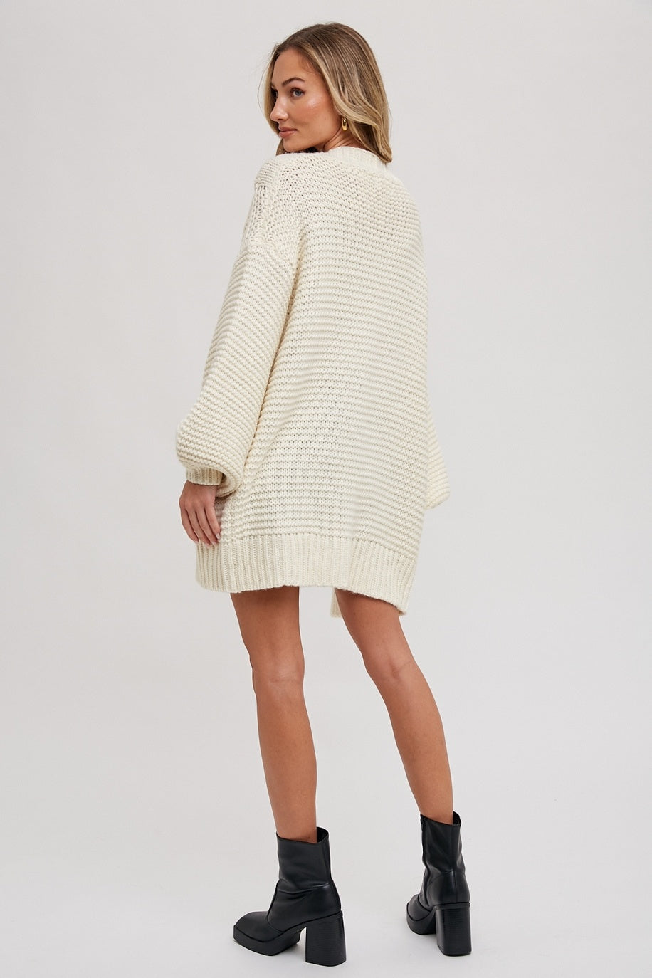 Chunky Cable Lantern Sleeve Cardigan — alternate view 7