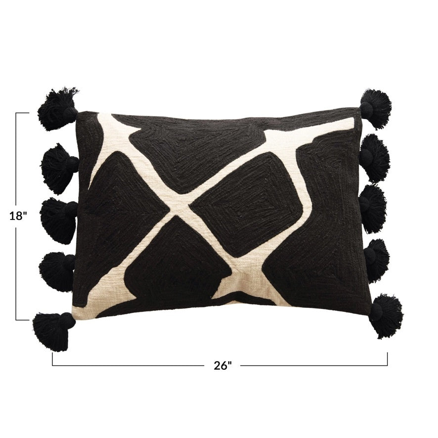 Cotton Embroidered Lumbar Pillow, Black & White — alternate view 3
