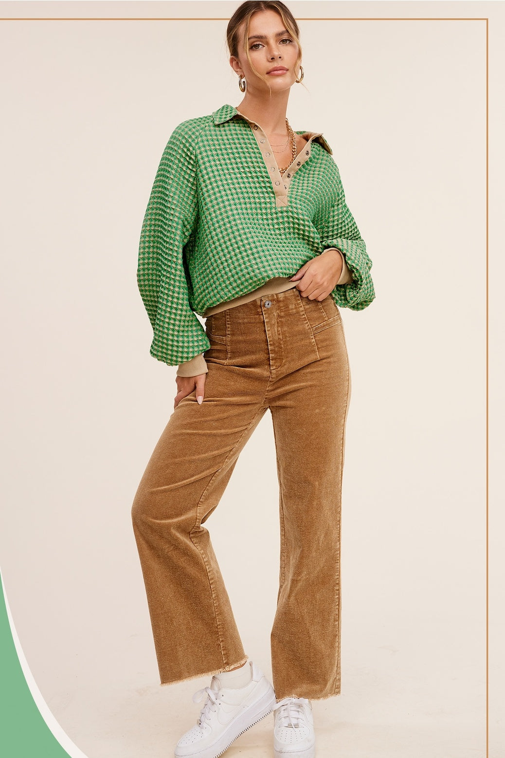Mineral Washed High Waisted Wide Leg Corduroy Pants Camel