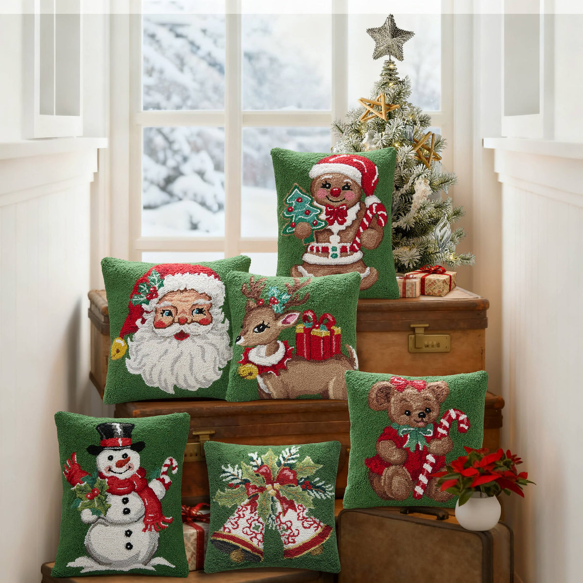 Reindeer with Present Hook Pillow — alternate view 2