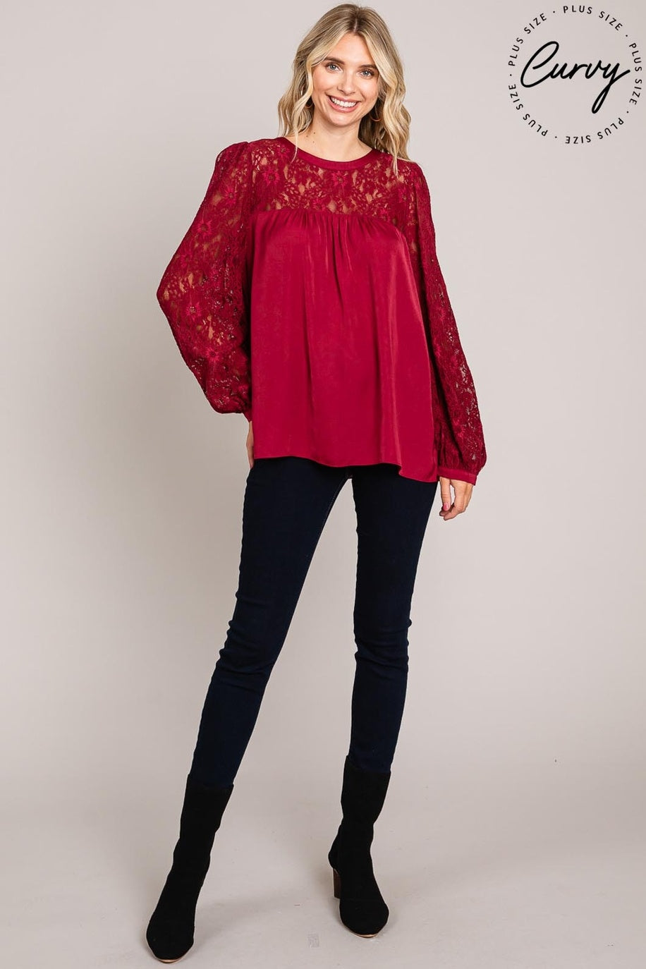 Soft Satin Blouse With Contrast Lace Neck — alternate view 4