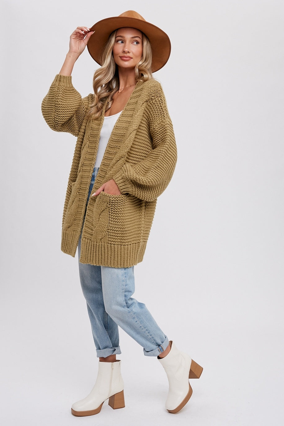 Chunky Cable Lantern Sleeve Cardigan — alternate view 5
