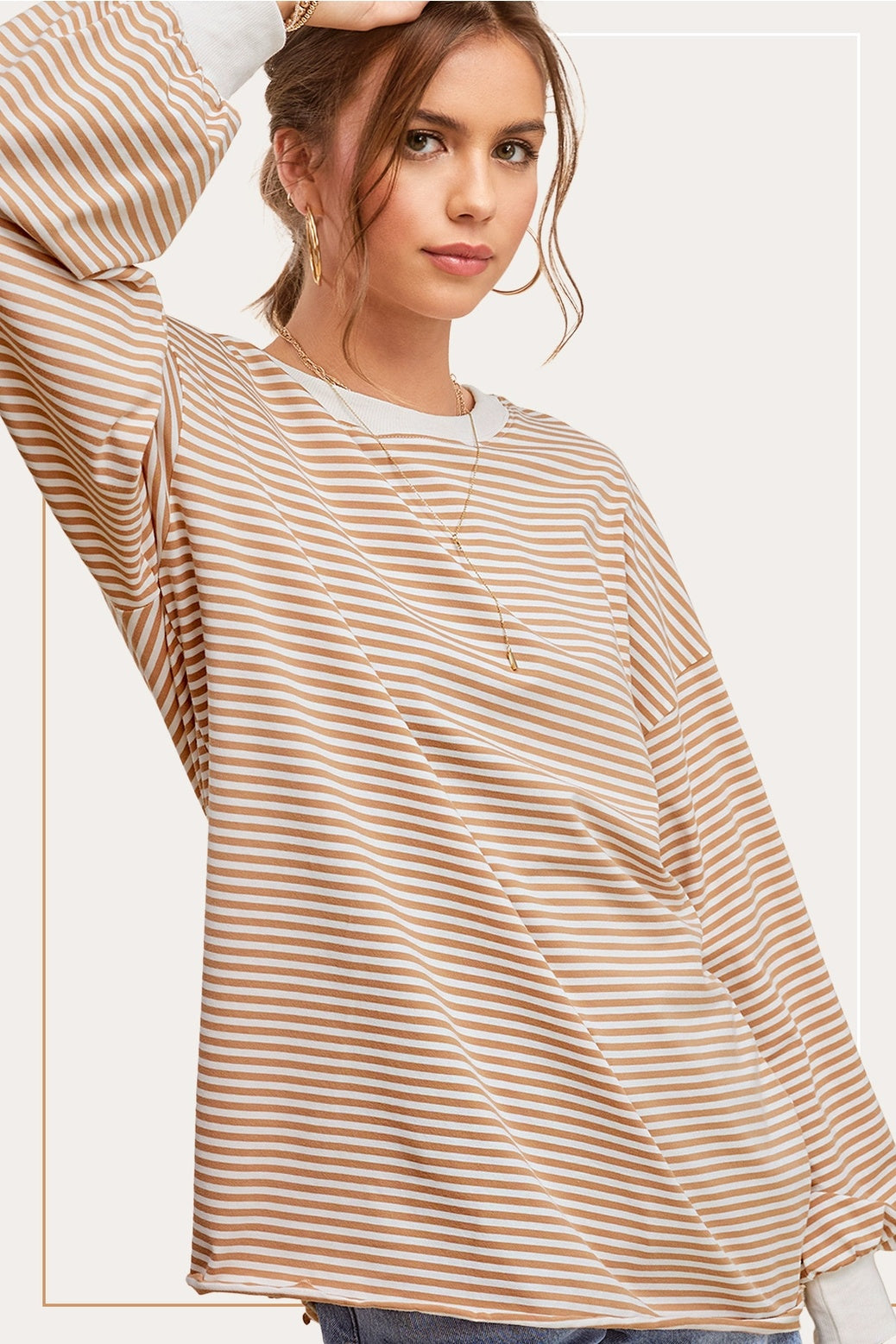 Oversized Striped Long Sleeve Pullover — alternate view 2