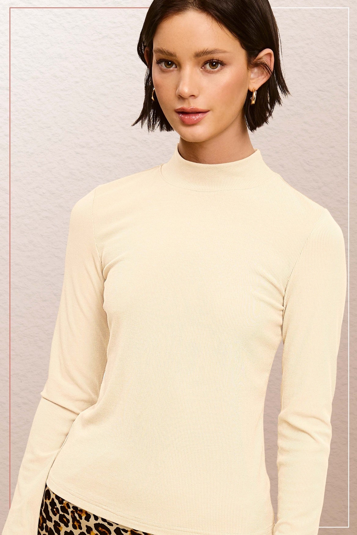 Stretchy Ribbed Long Sleeve Mock Neck Basic Top — alternate view 2