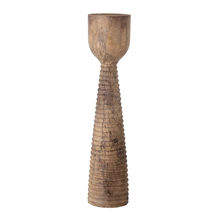 Hand-Carved Mango Wood Candle Holder (Holds 4" Pillar) — alternate view 2