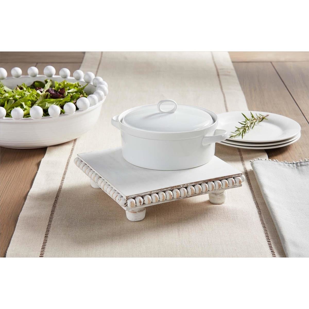White Wood Beaded Trivet — alternate view 3
