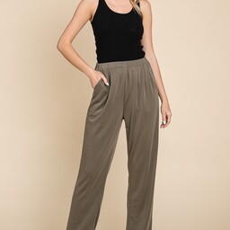Elastic Waist Band Straight Leg Pants - Olive — alternate view 4