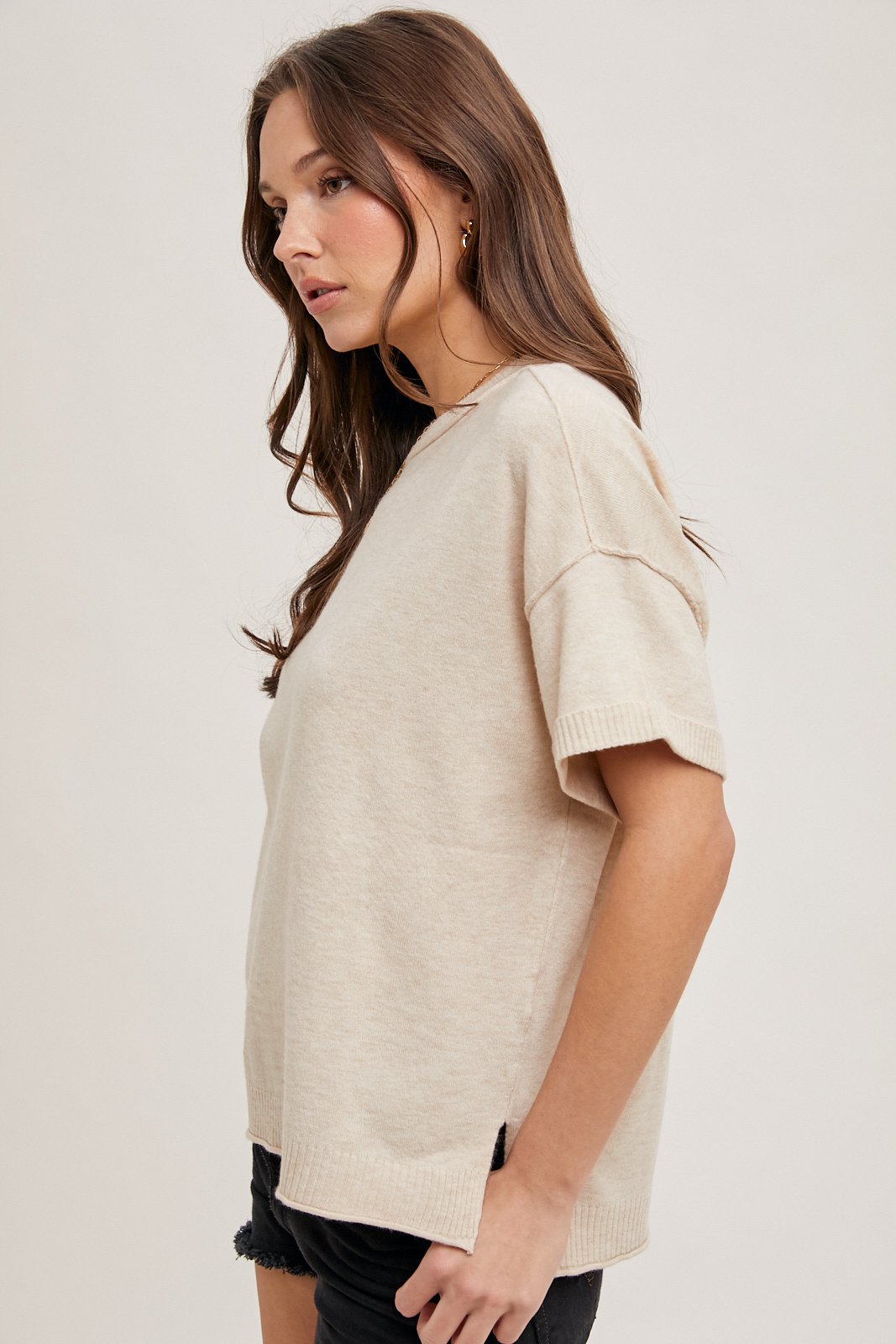 Crew Neck Knit T-Shirt Oatmeal — alternate view 4