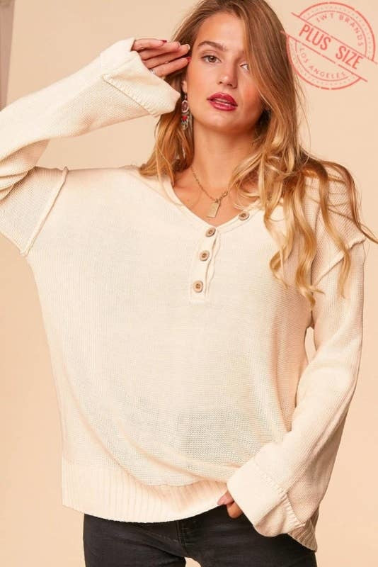 v neck button down oversized long sleeve oatmeal — alternate view 5