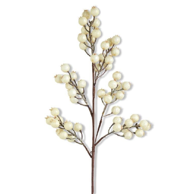 White Crackle Glitter Rosehip Stem