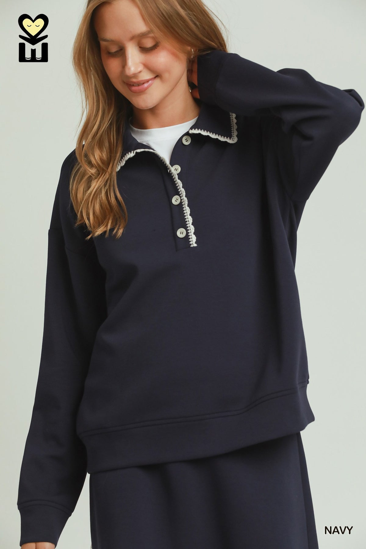 LuxeCotton Long Sleeve Collared Pullover