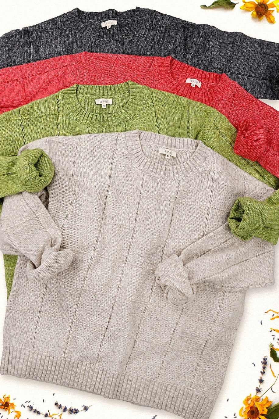 Loose Fit Windowpane Patterned Two Tone Sweater — alternate view 4