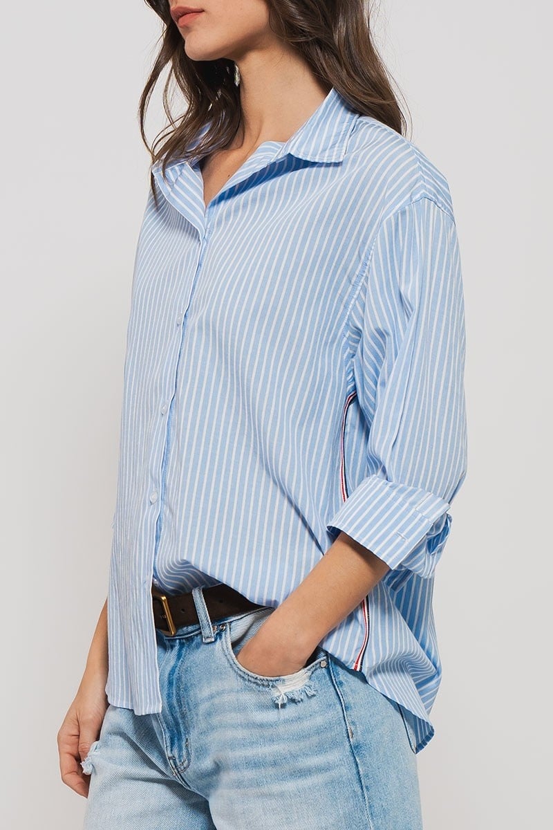 Striped Twill Tape Detail Statement Button Shirt