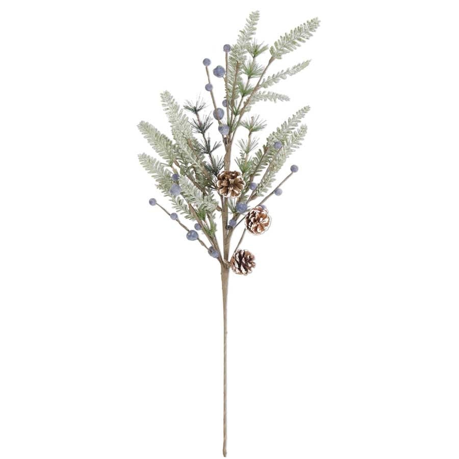 Frosted Fir Pine Spray With Pinecones and Blueberries