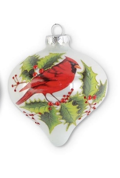 White Pearl Glass Ornament With Cardinal — alternate view 3
