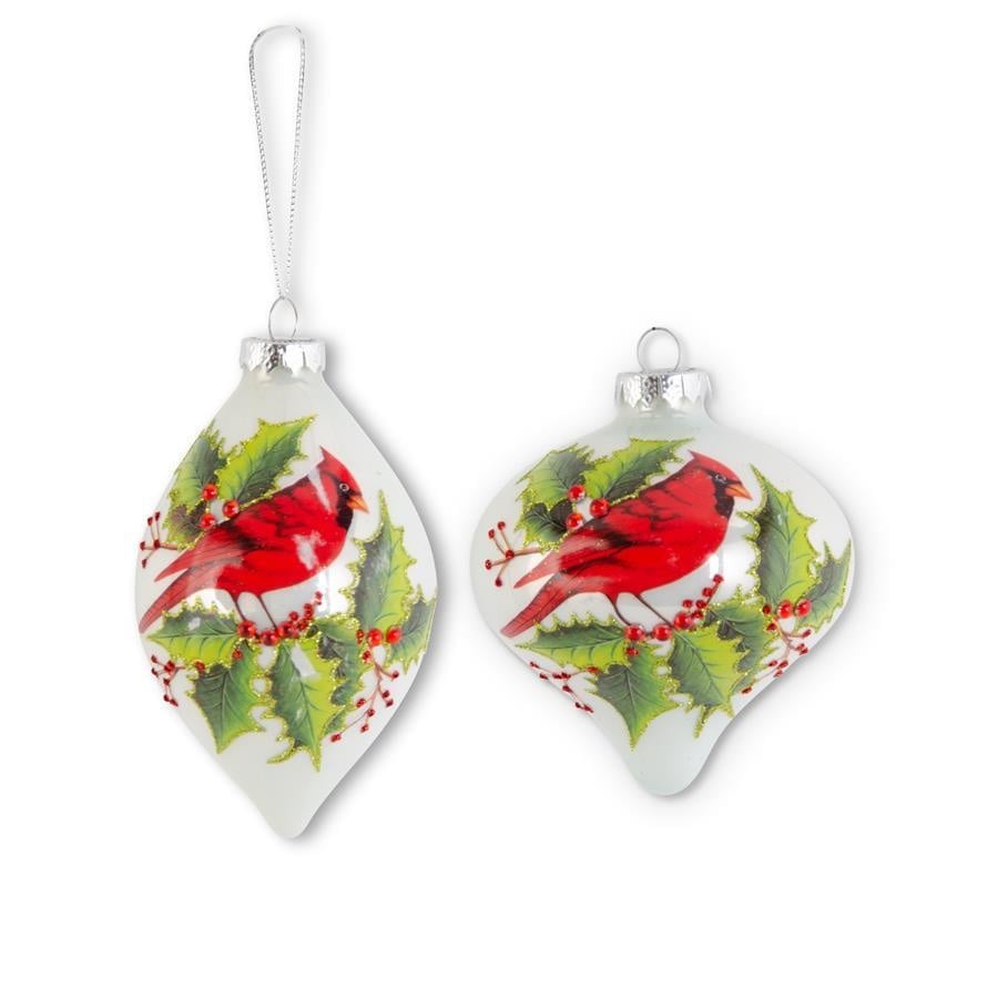 White Pearl Glass Ornament With Cardinal