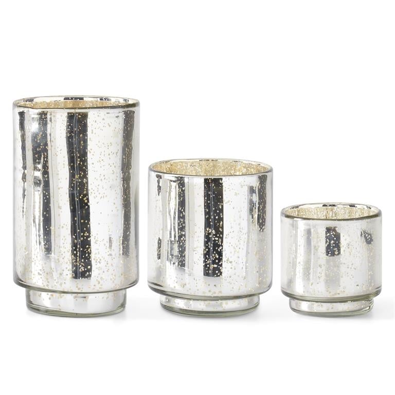 Silver Mercury Glass Cylinder Vase- Medium — alternate view 2