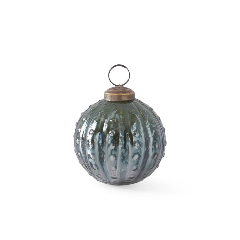 Dark Green Glossy Dot Embossed Glass Ornament