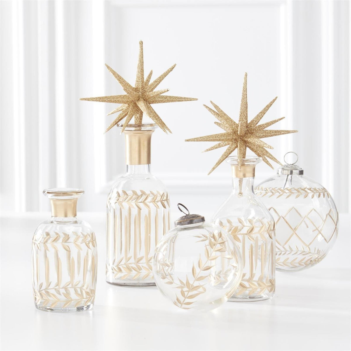 Gold Gilded Leaf Etched Clear Glass Ornament